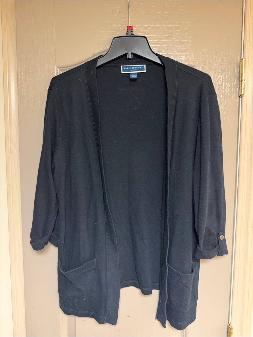Karen Scott Black Open Cardigan with Patch Pockets